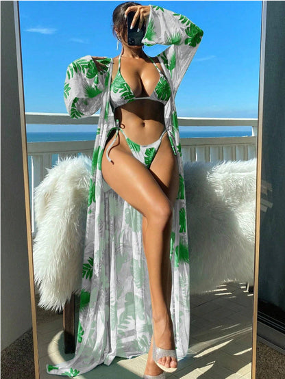 Ensemble bikini à manches longues Amélie Morin à imprimé floral vibrant