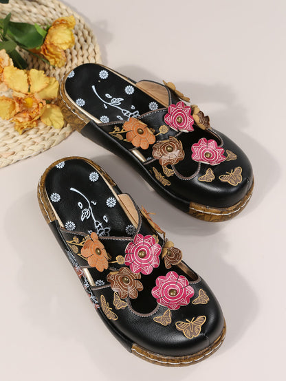 Sandales bohèmes à fleurs Amelie Morin à bout rond