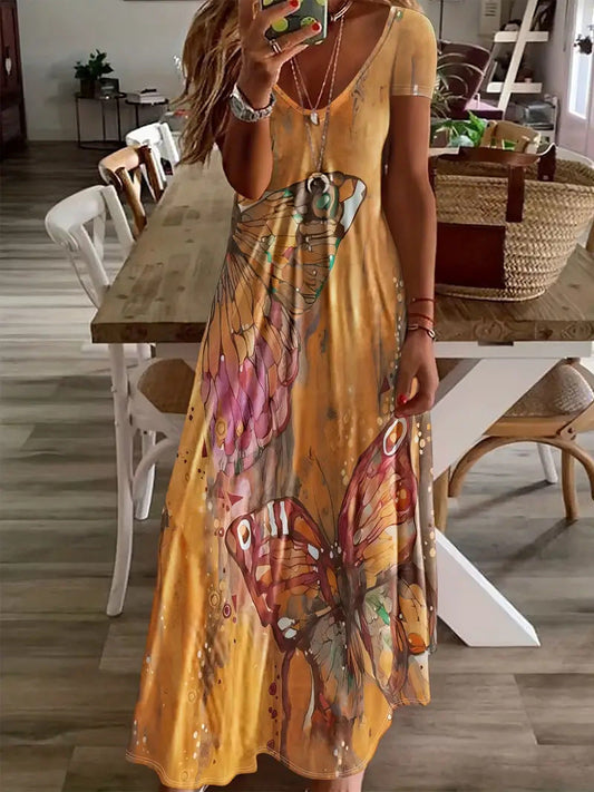 Robe longue Amelie Morin à imprimé papillon bohème