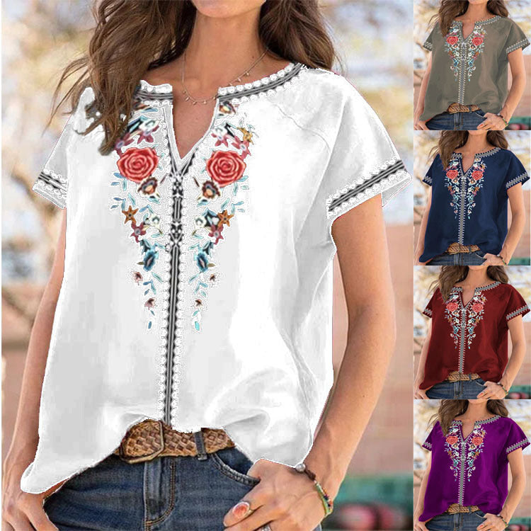 Ethnic Print Short Sleeve Top Elizabeth Ainsley