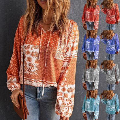 Boho Print Elizabeth Ainsley Long Sleeve Blouse