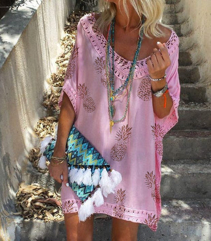Robe chic imprimée dentelle Amelie Morin été col V