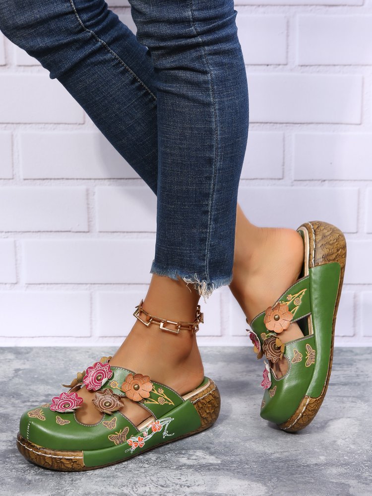 Sandales bohèmes à fleurs Amelie Morin à bout rond