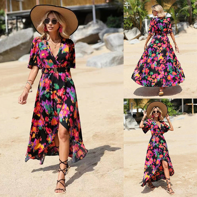 Robe asymétrique à col en V éclatante signée Amélie Morin