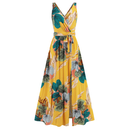 Robe longue à col V fleurie signée Amélie Morin