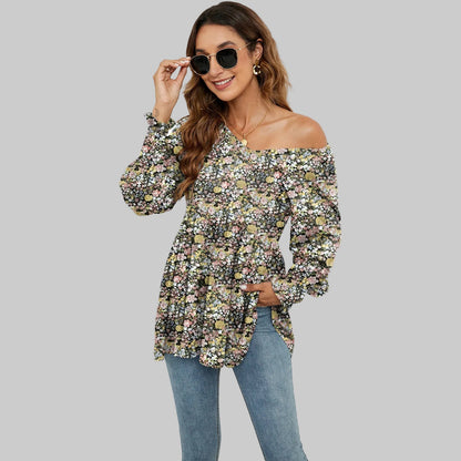 Top à manches bouffantes et col en V à imprimé floral par Amélie Morin