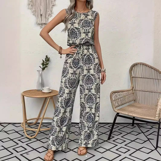 Ensemble débardeur imprimé et pantalon large pour femme