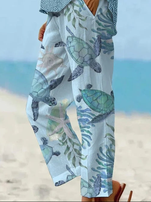 Pantalon court imprimé tortue de mer Amelie Morin