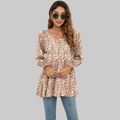 Top à manches bouffantes et col en V à imprimé floral par Amélie Morin