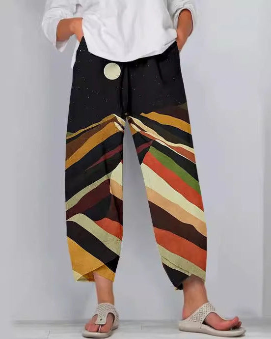 Pantalon en lin artistique Amelie Morin à motif 3D
