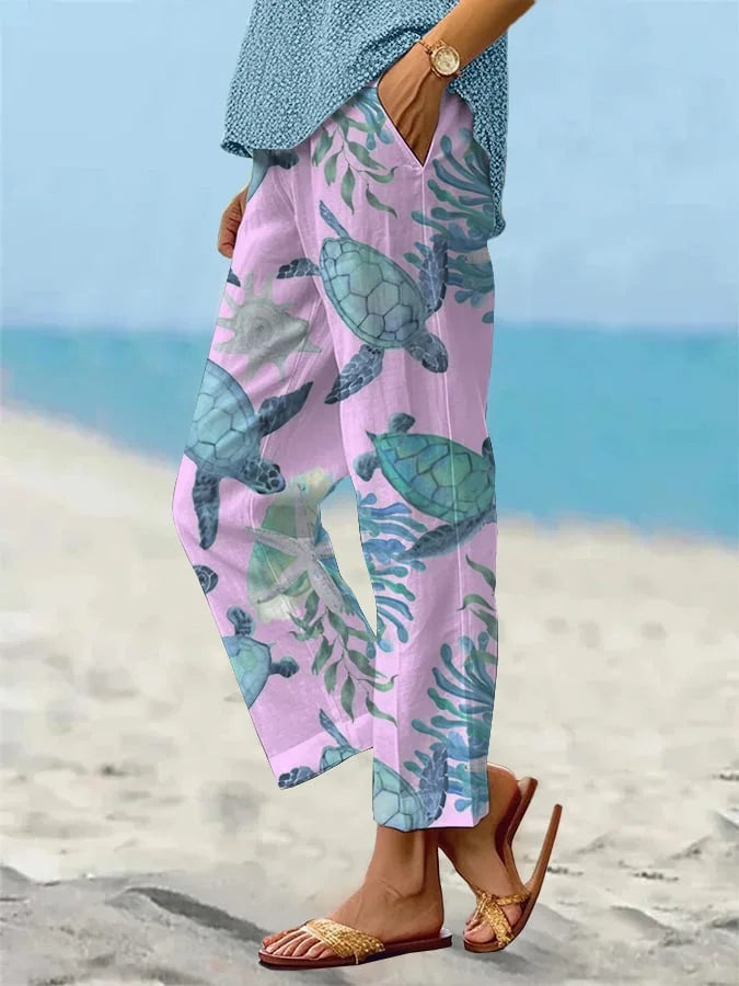 Pantalon court imprimé tortue de mer Amelie Morin