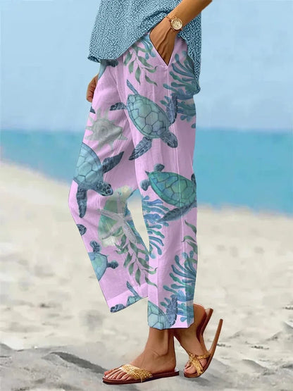 Pantalon court imprimé tortue de mer Amelie Morin