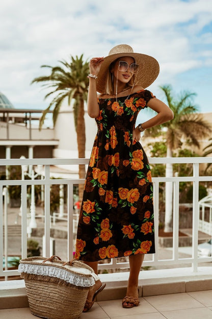 Robe d'été bohème à épaules dénudées Amelie Morin imprimée