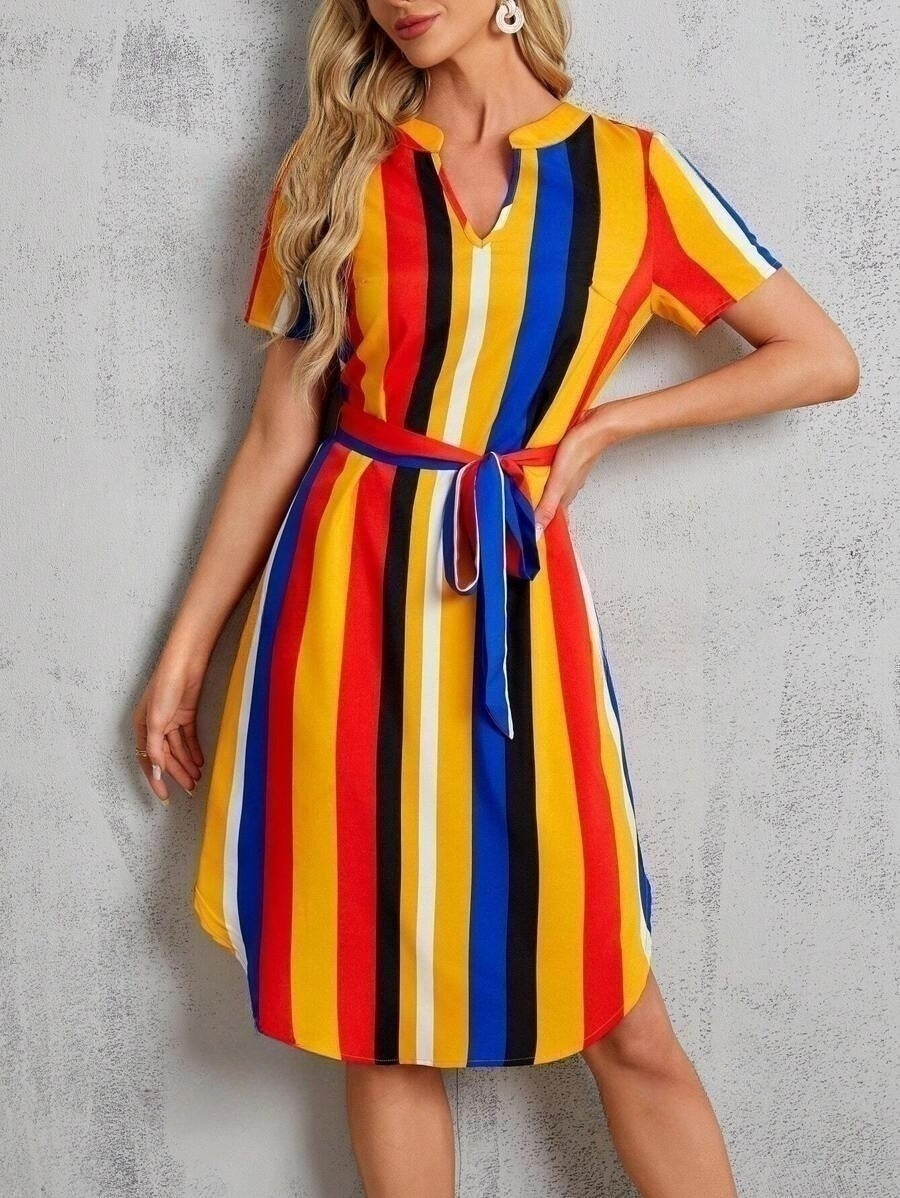Robe midi rayée chic Amelie Morin à col en V