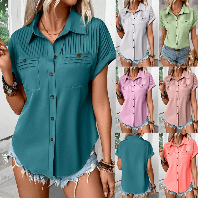 Pleated Shoulder Short Sleeve Top by Elizabeth Ainsley
