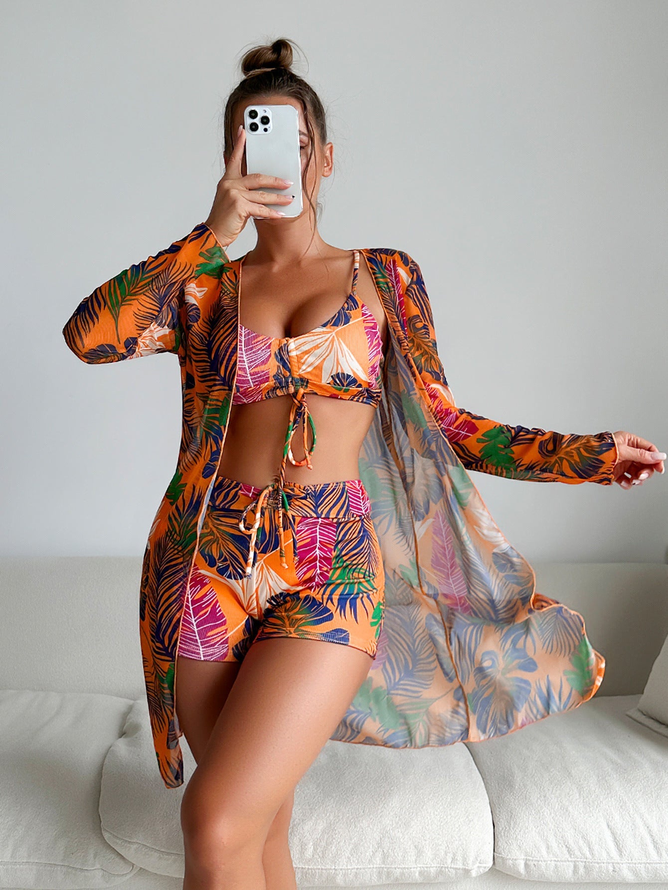 Ensemble bikini trois pièces Amélie Morin à imprimé vibrant