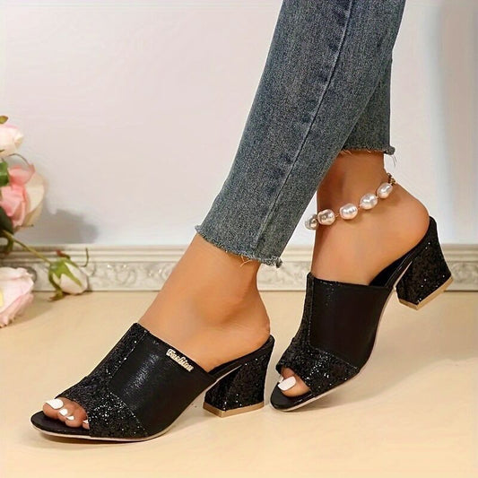 Sparkling Chunky Heel Elizabeth Ainsley Plus Sandals