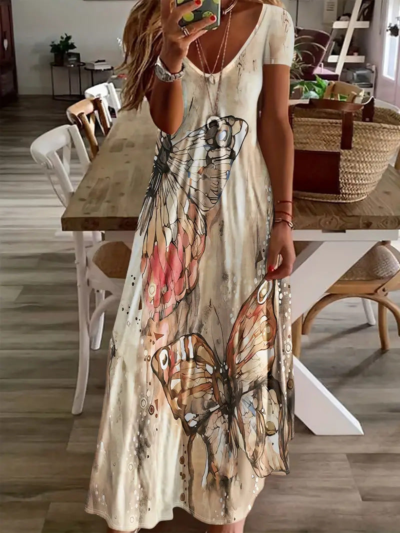 Robe longue Amelie Morin à imprimé papillon bohème