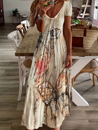 Robe longue Amelie Morin à imprimé papillon bohème