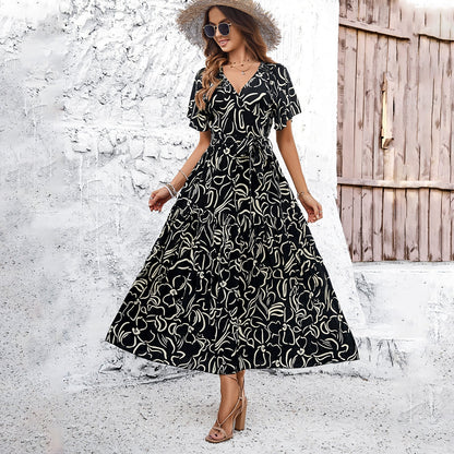 Robe midi à manches courtes géométrique chic Amelie Morin