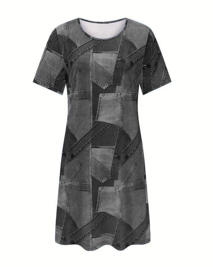 Robe d'été trapèze à imprimé denim chic Amélie Morin