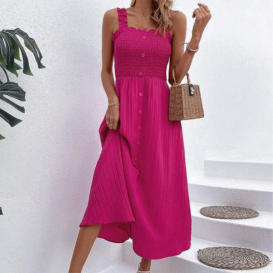 Robe taille haute rose chic par Amélie Morin