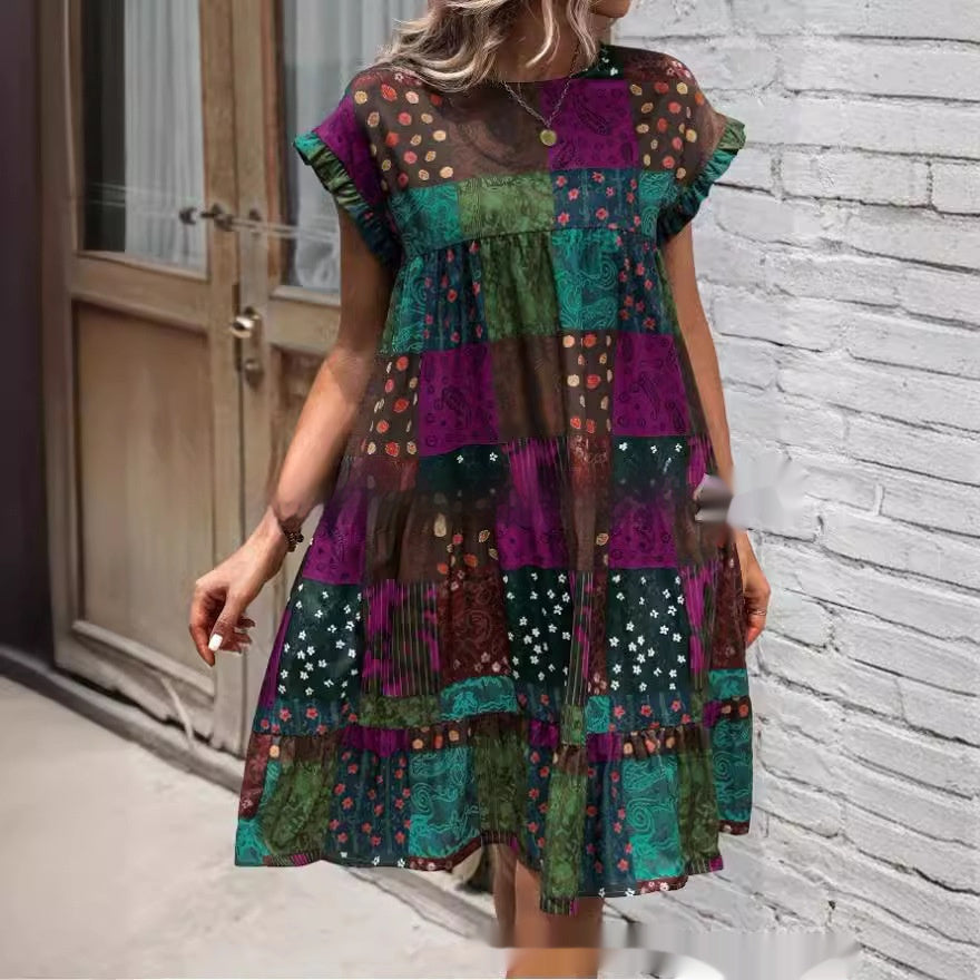 Robe midi d'été patchwork bohème Amélie Morin
