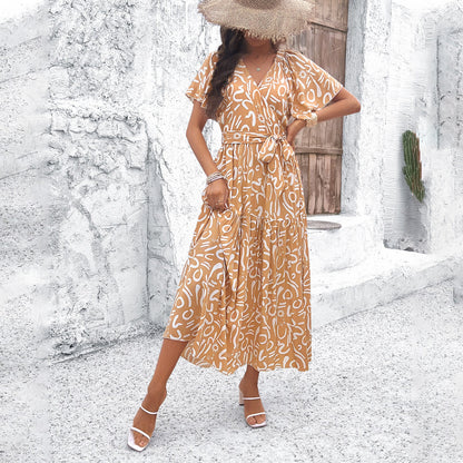 Robe midi à manches courtes géométrique chic Amelie Morin