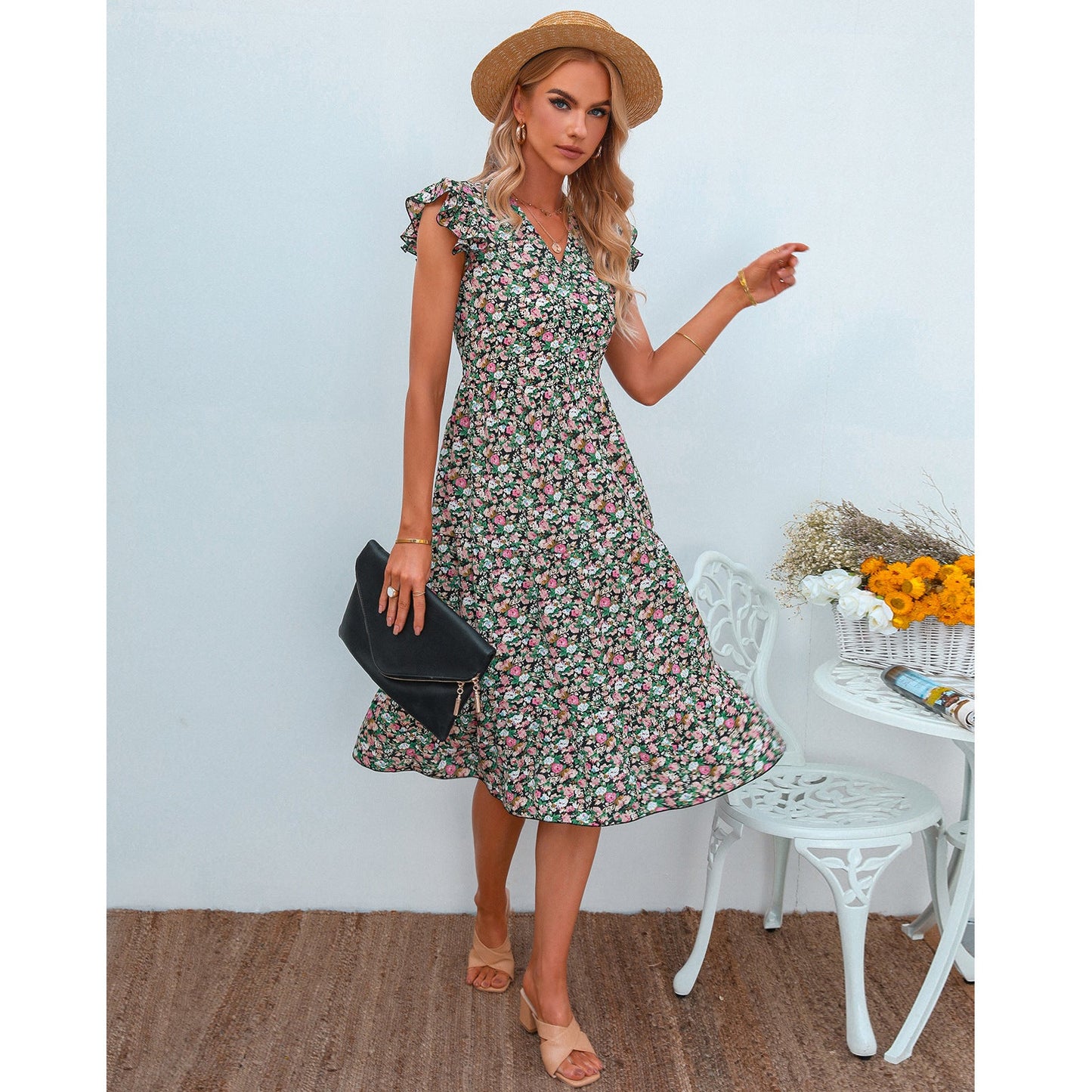 Robe midi fleurie chic signée Amélie Morin