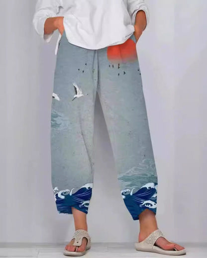 Pantalon en lin artistique Amelie Morin à motif 3D