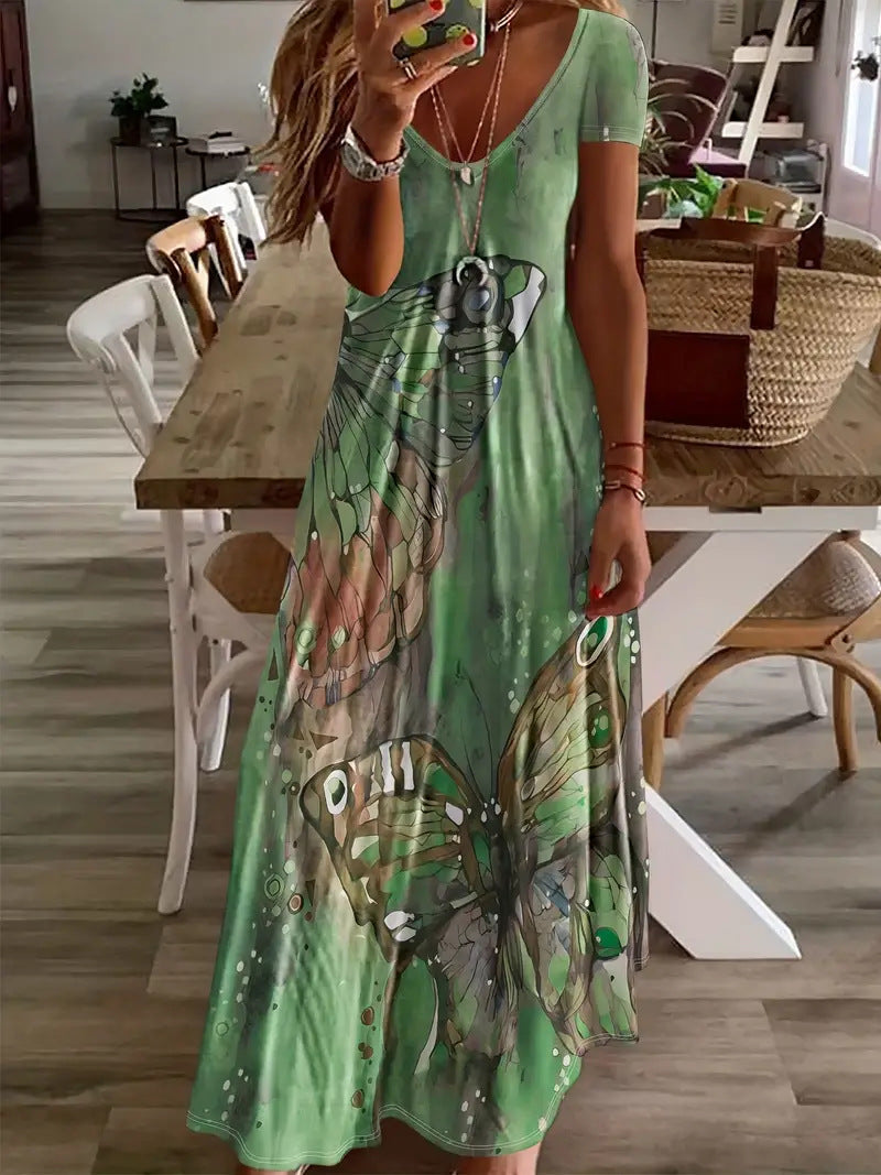 Robe longue Amelie Morin à imprimé papillon bohème