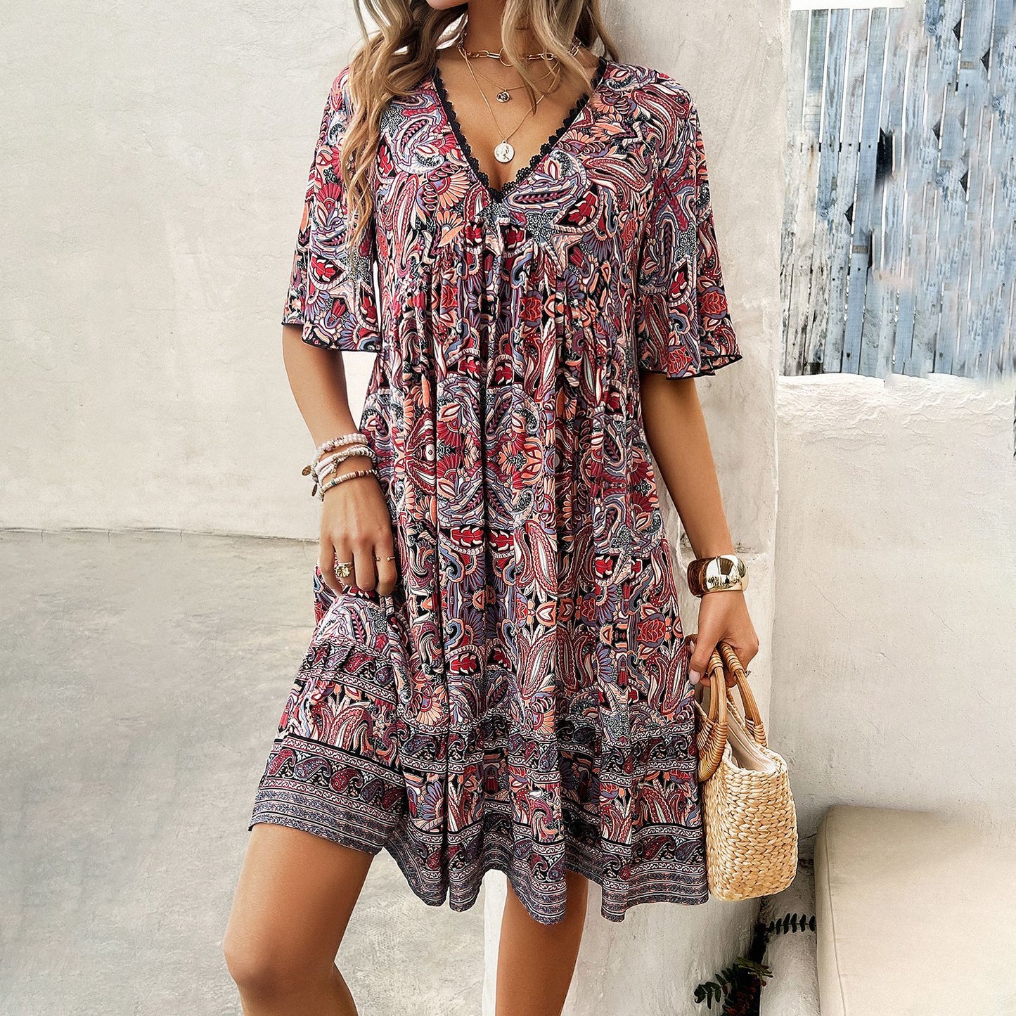 Robe bohème imprimée à col en V par Amélie Morin