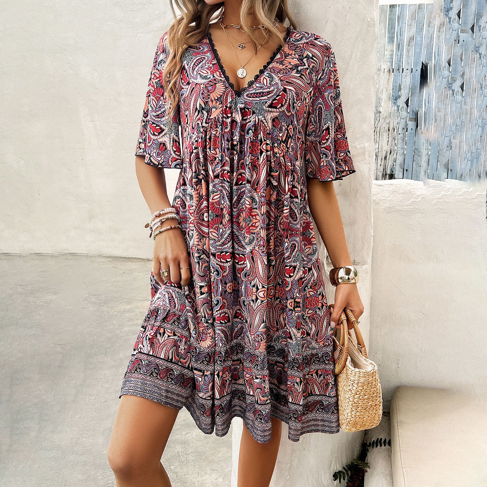 Boho Printed V-Neck Dress by Elizabeth Ainsley