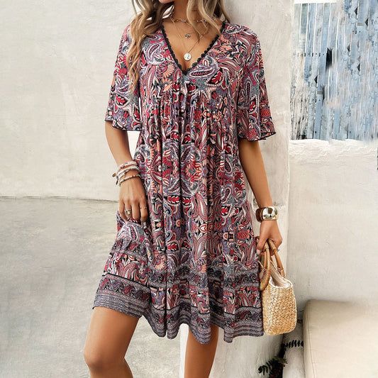 Boho Printed V-Neck Dress by Elizabeth Ainsley
