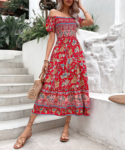 Robe midi bohème fleurie Amelie Morin à épaules dénudées