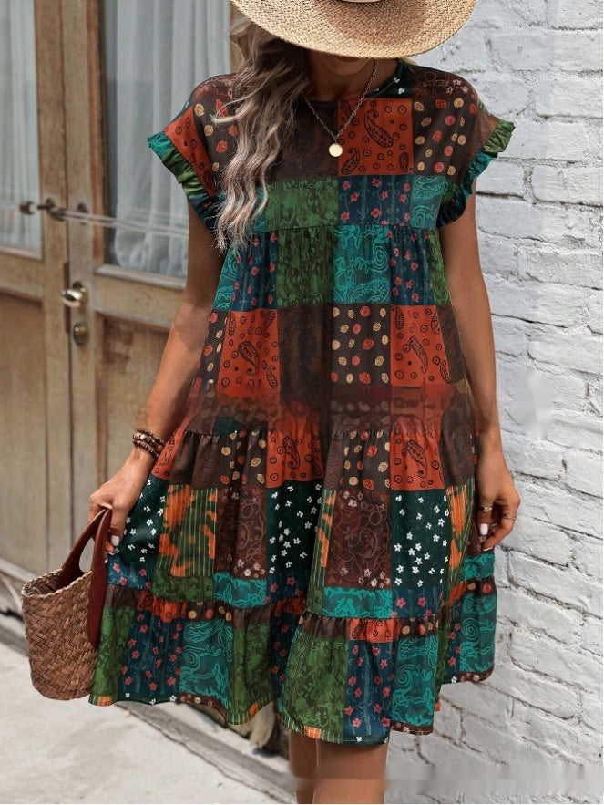 Robe midi d'été patchwork bohème Amélie Morin