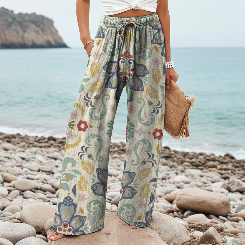 Pantalon large pour femme Amelie Morin à motif botanique bohème