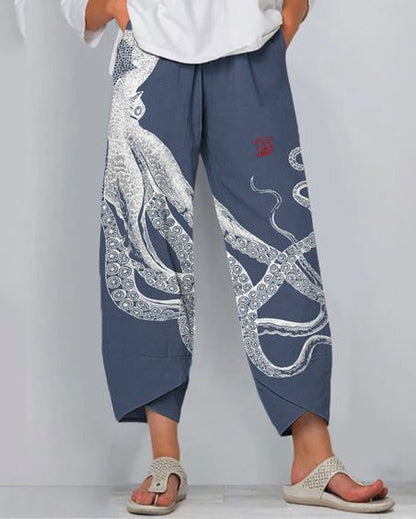 Pantalon en lin artistique Amelie Morin à motif 3D