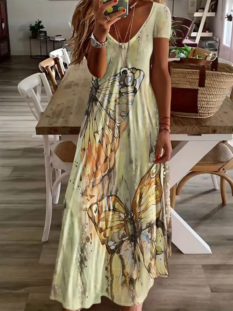 Robe longue Amelie Morin à imprimé papillon bohème