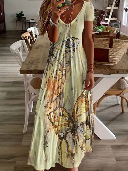 Robe longue Amelie Morin à imprimé papillon bohème