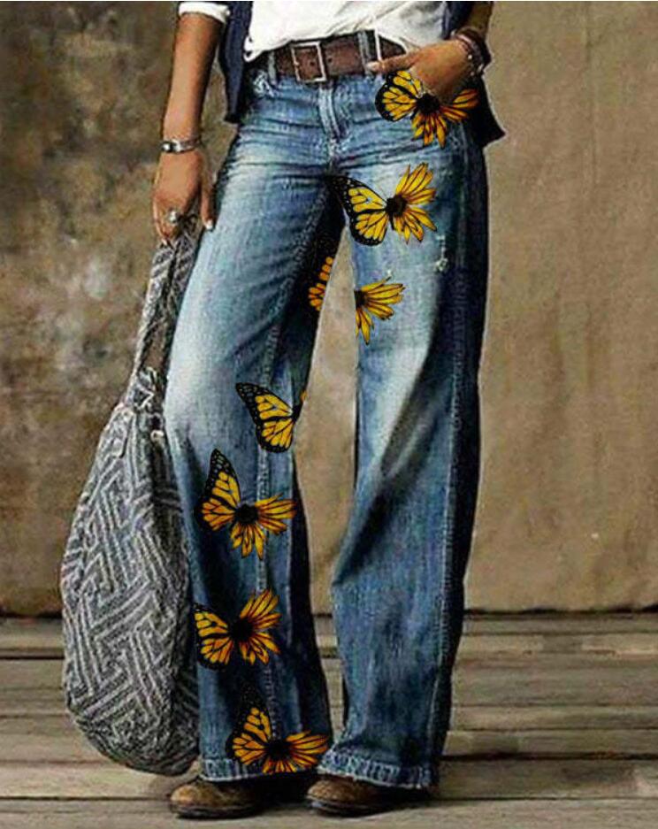 Pantalon large à motif floral artistique par Amélie Morin