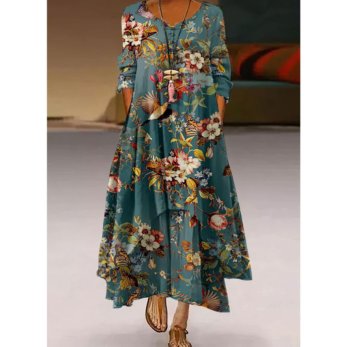 Robe trapèze florale artistique par Amélie Morin