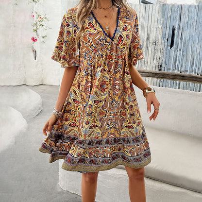 Robe bohème imprimée à col en V par Amélie Morin