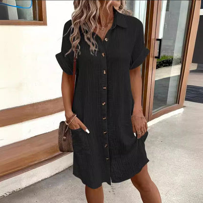 Robe-chemise chic à manches courtes signée Amélie Morin