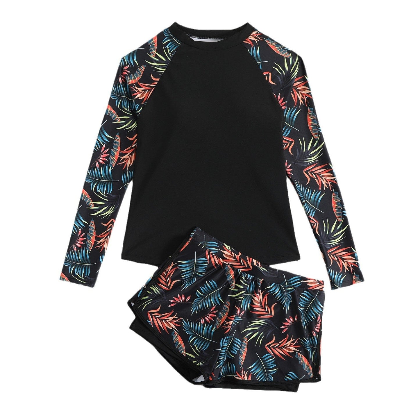 Ensemble tankini à manches longues imprimé feuilles Amélie Morin