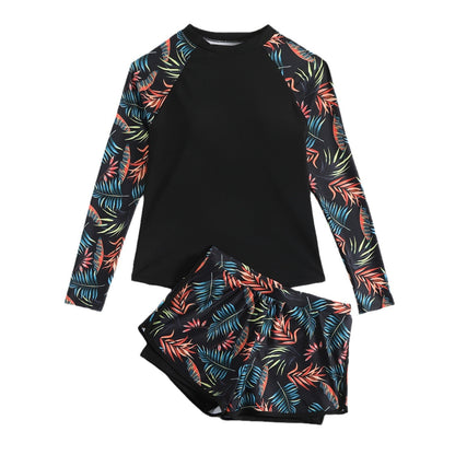 Ensemble tankini à manches longues imprimé feuilles Amélie Morin