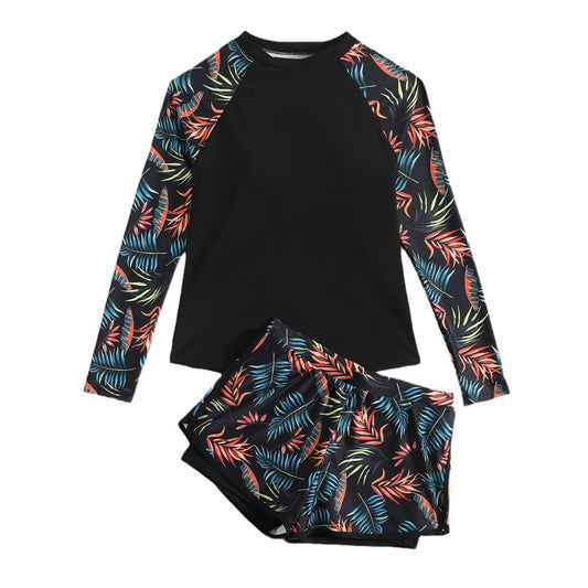 Ensemble tankini à manches longues imprimé feuilles Amélie Morin