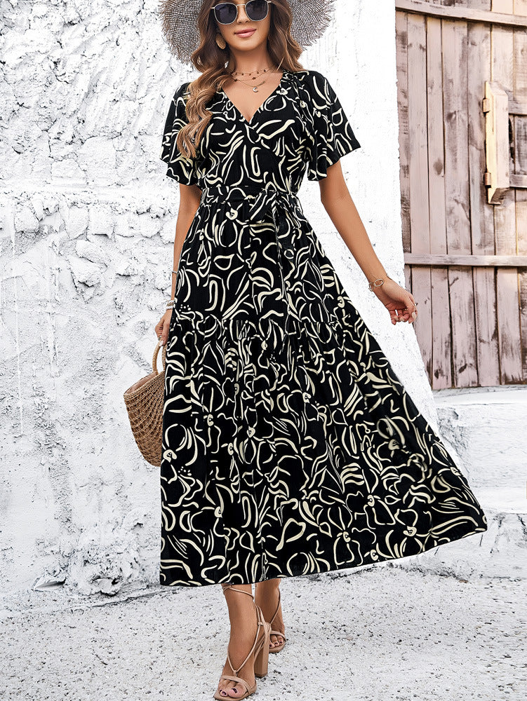 Robe midi à manches courtes géométrique chic Amelie Morin