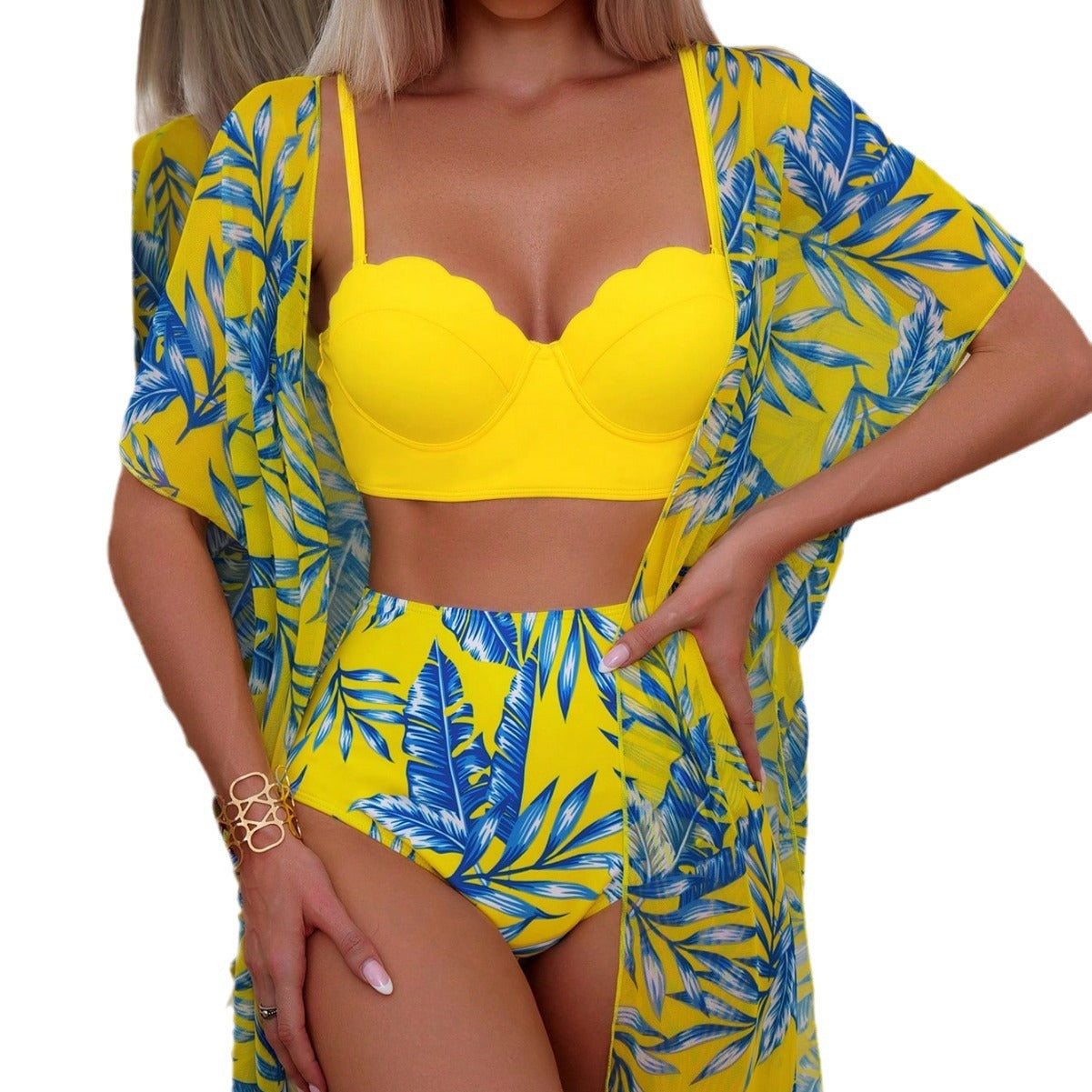 Bikini taille haute à motif feuille d'érable éclatante par Amélie Morin