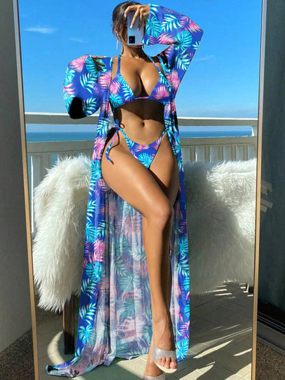 Ensemble bikini à manches longues Amélie Morin à imprimé floral vibrant